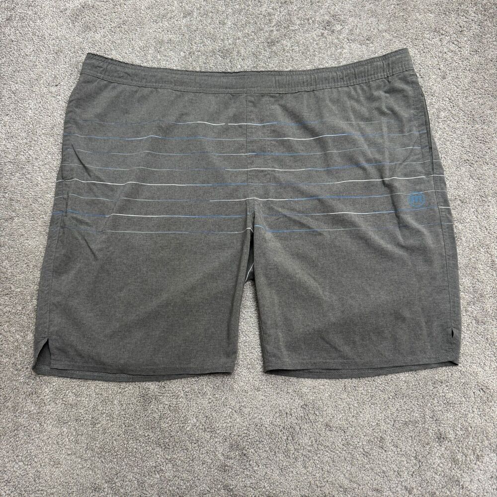 Travis Mathew Hybrid Trunks Board Shorts Mens 2XL Gray Striped Elastic Waist
